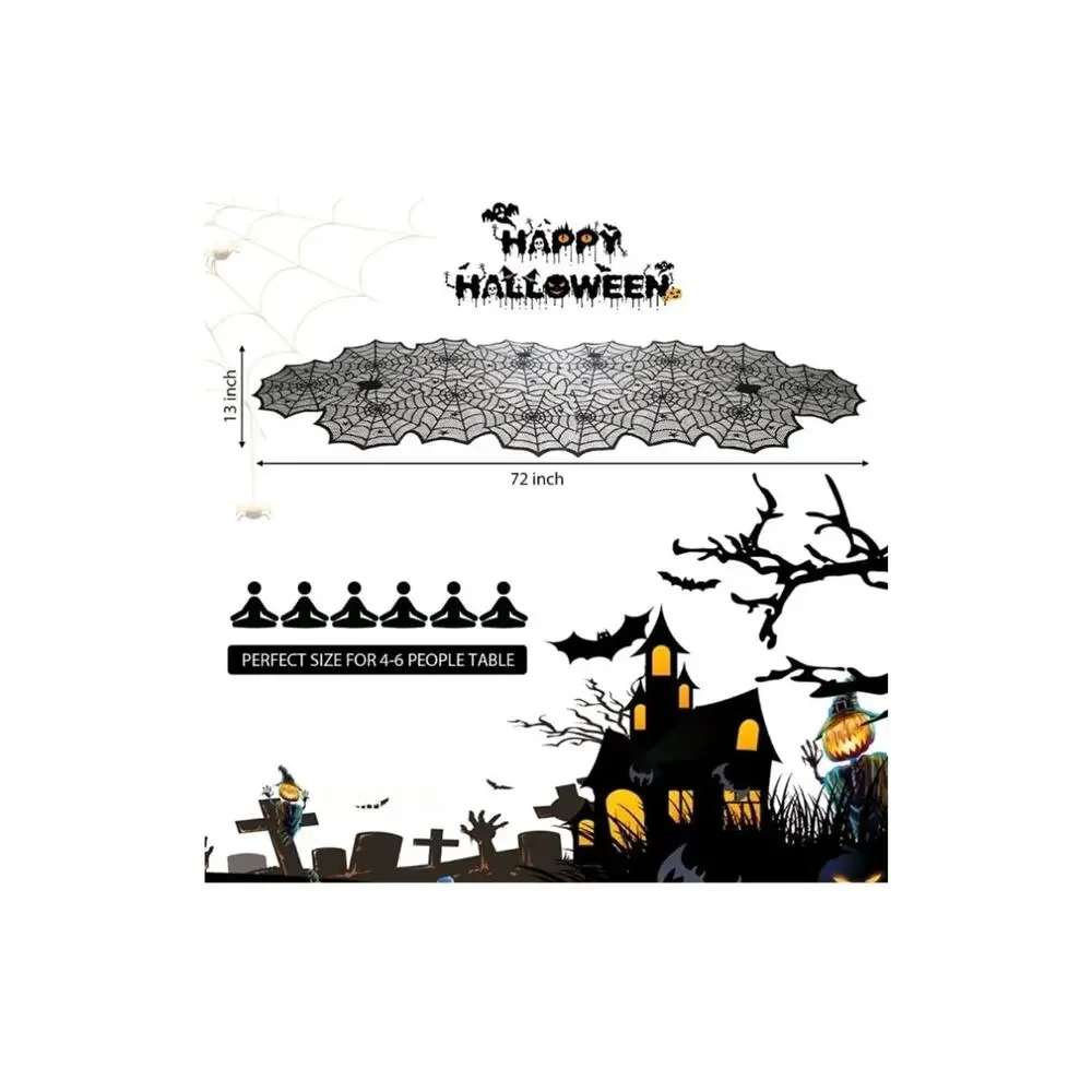 Halloween Black Lace Spider Web Table Runner Tablecloth Home Table Decor72-18 in